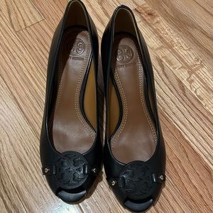 Tory Burch Sally 2 black leather wedges